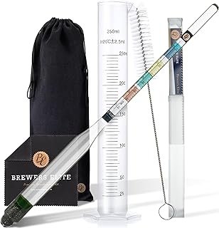 Brewer’s Elite Hydrometer & Test Jar Combo, Hardcase, Cloth – Triple Scale Specific Gravity ABV Tester- for Wine, Beer, Me…