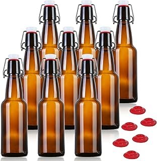 YEBODA 12 oz Amber Glass Beer Bottles for Home Brewing with Flip Caps, Case of 9
