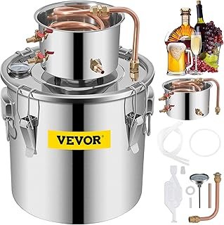 VEVOR Moonshine Still 8Gal 30L Stainless Steel Water Alcohol Distiller Copper Tube Home Brewing Kit Build-in Thermometer f…
