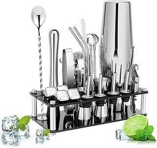 Cocktail Shaker Set Boston Shaker Set Stainless Steel Bartender Kit with Acrylic Stand Cocktail Booklet Professional Bar T…