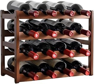 9SHOME 4 Tiers Bamboo Wine Rack, Wooden 16-Bottle Display Wine Bottle Storage Holder, Freestanding Bottle Bar for Home Kit…
