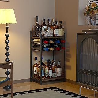 3-Tier Wine Bar Table: Small Liquor Bottle Holder with 8-Bottle Wine Rack Mini Wine Bar Cabinet Corner Whiskey Display She…
