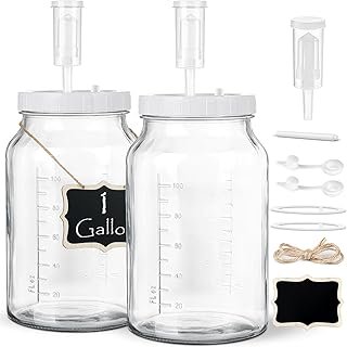 2 Pack 1 Gallon Large Fermentation Jars with 3 Airlocks and 2 SCREW Lids(100% Airtight Heavy Duty Lid w Silicone) – Wide M…