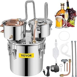 VEVOR Moonshine Still Distiller 3Gal 12L Stainless Steel Water Distiller Copper Tube with Circulating Pump Home Brewing Ki…