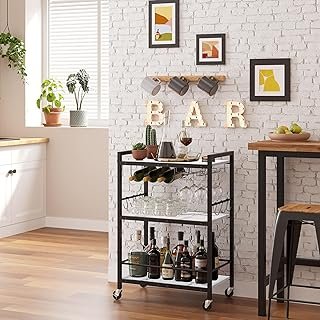 TUTOTAK Bar Cart – Serving Cart for Home – Microwave Cart, Drink Cart, Mobile Kitchen Shelf with Wine Rack and Glass Holde…