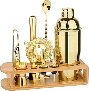 Wukuna Cocktail Shaker Set Bartender Kit : 12-Piece Bar Tool Set with Bamboo Stand | Bar Set with All Practical Bar Access…