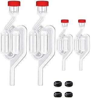 4 Pack Fermentation Airlock,Twin Bubble Fermenting Improved High Transparency S Shape with 4 pcs Grommets Drilled 3/8’’ Hole