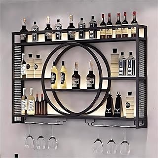 Wall Mounted Wine Rack,3-Tier Metal Bottle Shelf with Glass Holder, Modern Bar Shelves Liquor Bottle Display Shelf Multifu…