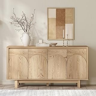 Merryluk Large Buffet Sideboard Cabinet with 4 Doors and 2 Drawers, Arched Buffet Table Coffee Bar Home Bar Storage Cabine…