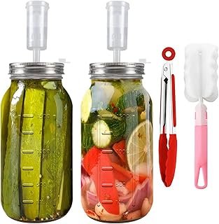 FORYUSE Fermentation Kit 2 Pack 2L Fermentation Jar with 2 Stainless Steel Airtight Lids, 2 Airlock, 1 Silicone Tongs, 1 B…