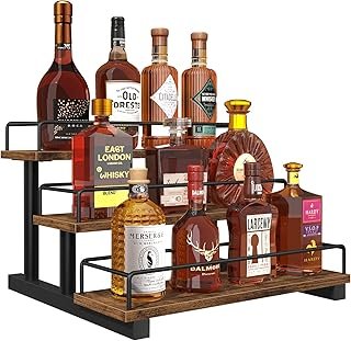 Homode Liquor Bottle Display Shelf, Coffee Syrup Rack Organizer, 3 Tier Wine Rack Countertop, Home Retro Bar Shelf Stand H…